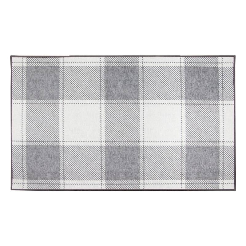 My Magic Carpet Machine Washable Area Rug Buffalo Plaid Grey And White