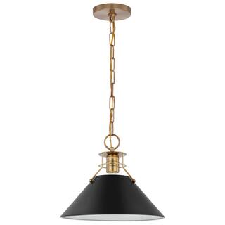 Outpost 1 Light Medium Pendant Matte Black with Burnished Brass