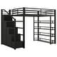 preview thumbnail 7 of 11, Full Size Metal Loft Bed with Bulit-in Wardrobe and Storage Shelves, Stairway Loft Bedframe with Cabinets and Steps