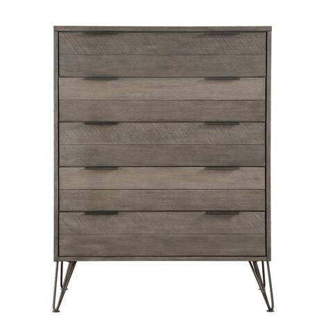 Contemporary Solid Wood Chest with Metal Hairpin Legs, Grey