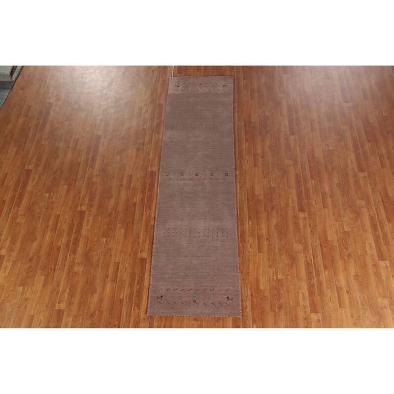 Hand Knotted Oriental 100% Wool Carpet Tribal Tribal Brown Gabbeh Runner Rug - 9' 10'' X 2' 8''