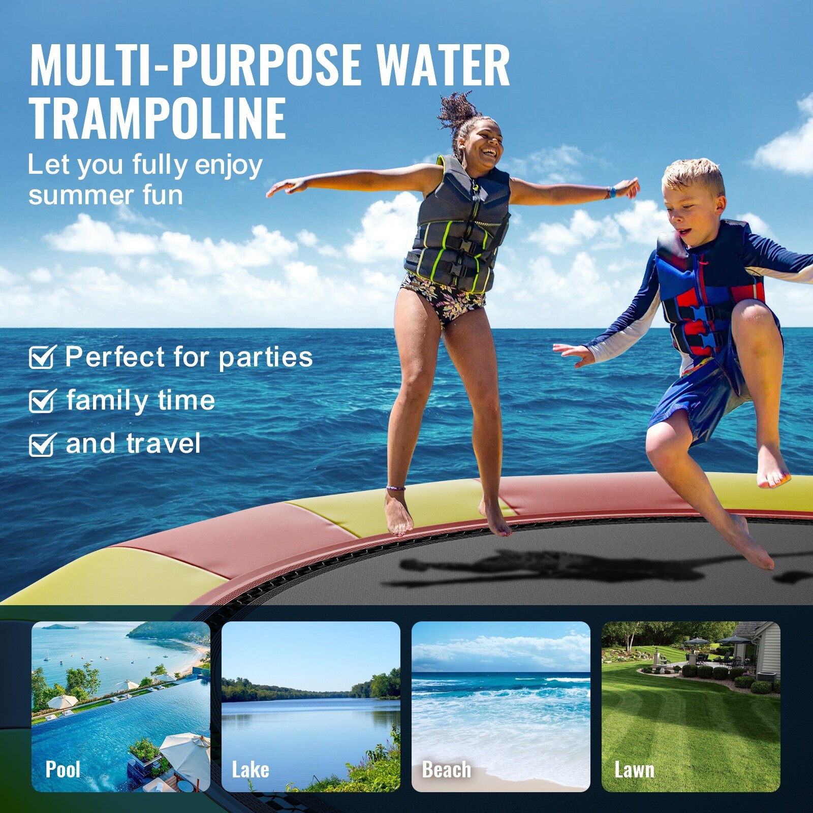 VEVOR Inflatable Water Bouncer 17ft Recreational Water Trampoline Kids Adults Floating Rebounder for Pool Lake Water Sports Bed Bath Beyond 40369210
