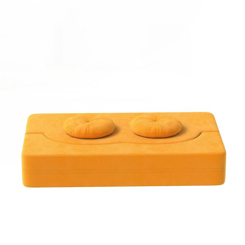 Modern Floor Sofa with 2 Pillows,Convertible Plush Corduroy Foam-Filled Sleeper Sofa Bed