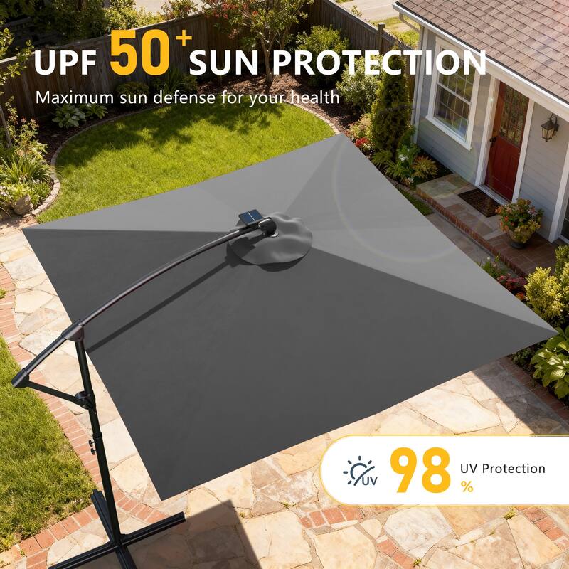 Outdoor 8.2x8.2FT LED lighted Patio Offset umbrella for Garden