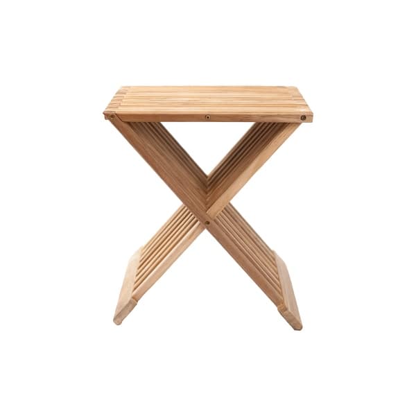 Nordic Style Natural Teak Folding Stool with Horizontal Slats - Beige