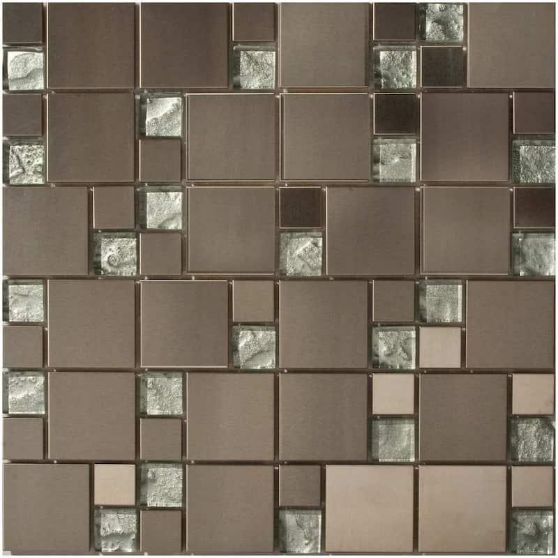 Victory Brick 1x3 Glass Linear Mosaic Tile - Wall, Backsplash - 1 Sheet (1 Sq. ft.) - Metal and Sand