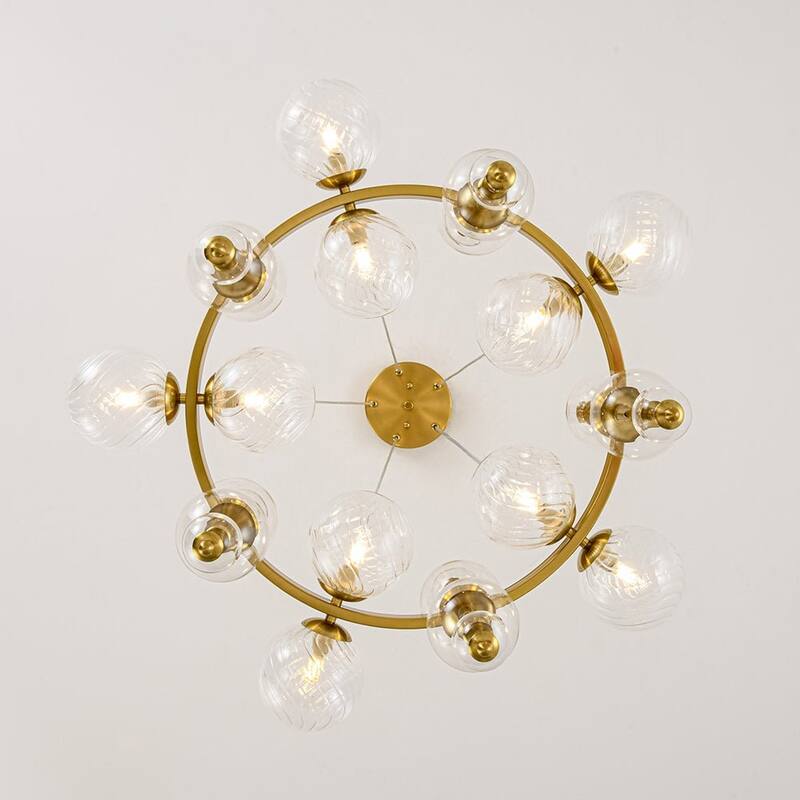 Mid-Century 10-Light Glass Globe Bubble Round Wheel Chandelier