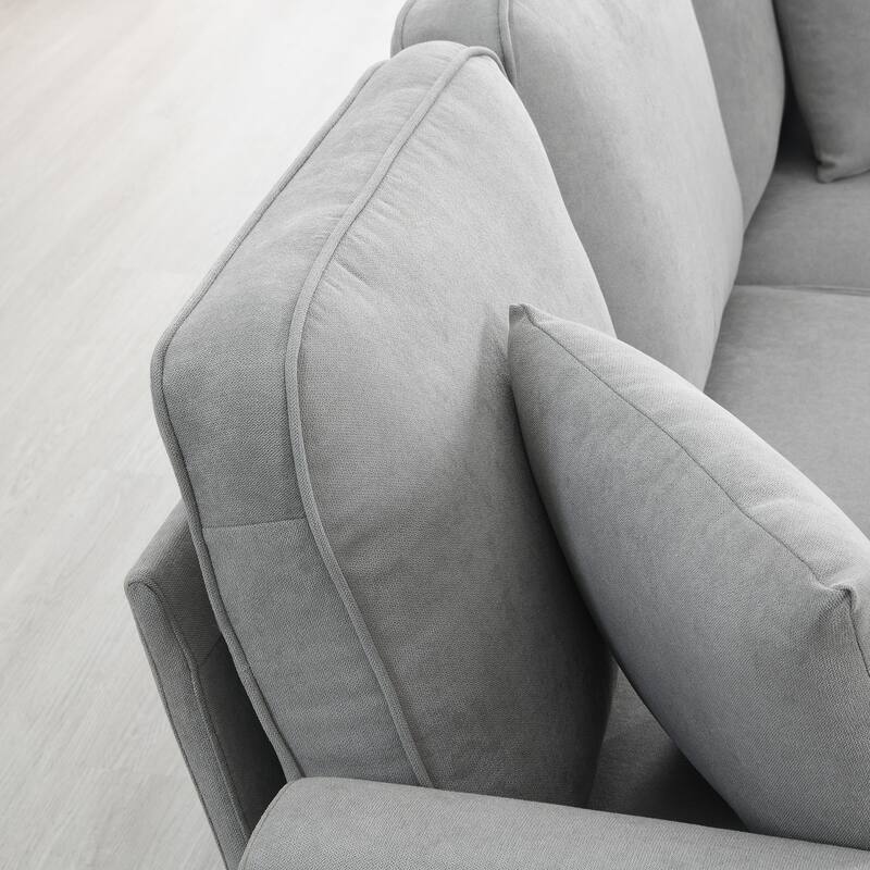 Grey 108" Modern U-Shaped 7-Seater Sectional Sofa Set with 3 Accent Pillows and Chaise, for Living Room