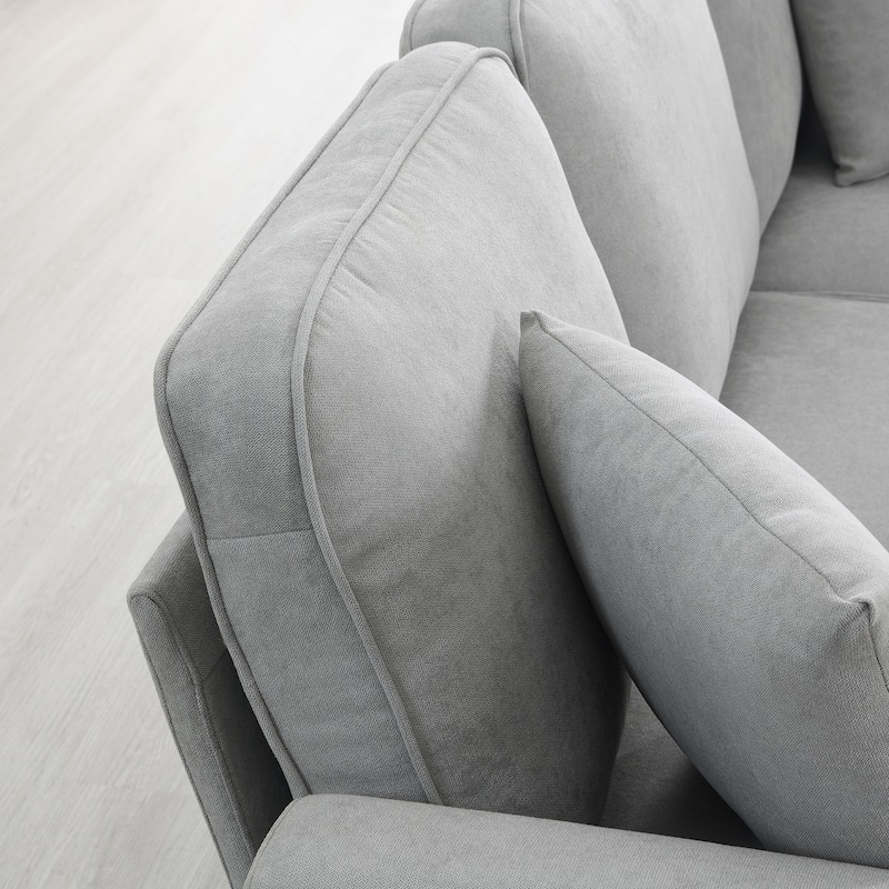 Grey 108" Modern U-Shaped 7-Seater Sofa Set with 3 Accent Pillows and Chaise for Living Room Enjoyment