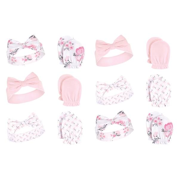 slide 1 of 1, Hudson Baby Infant Girl 12Pc Headband and Scratch Mitten Set, Pink Floral, 0-6 Months - Pink Floral Pink Floral - 0-6 Months
