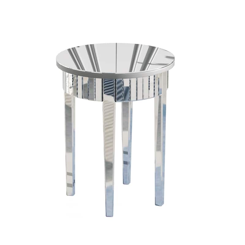 Round Silver Nightstand Coffee End Table Mirrored - 18" W x 24" H