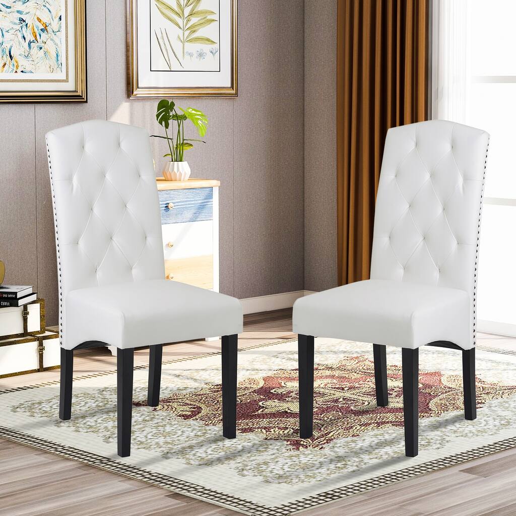 Clihome Solid Wood Dining PU Chair(Set of 2)