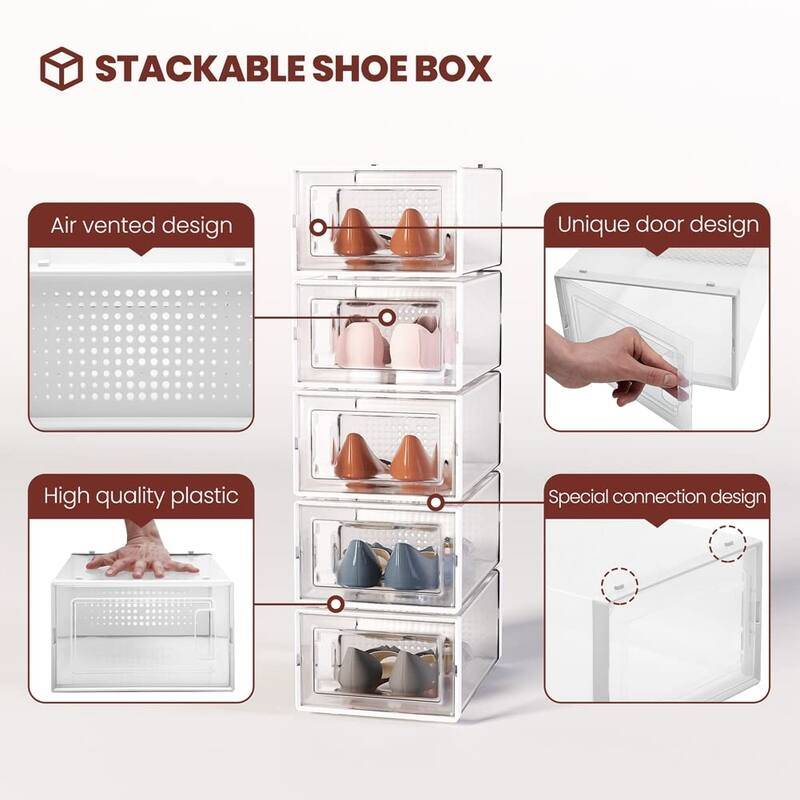 Shoe Storage Organizer, Plastic Foldable Shoe Box Stackable