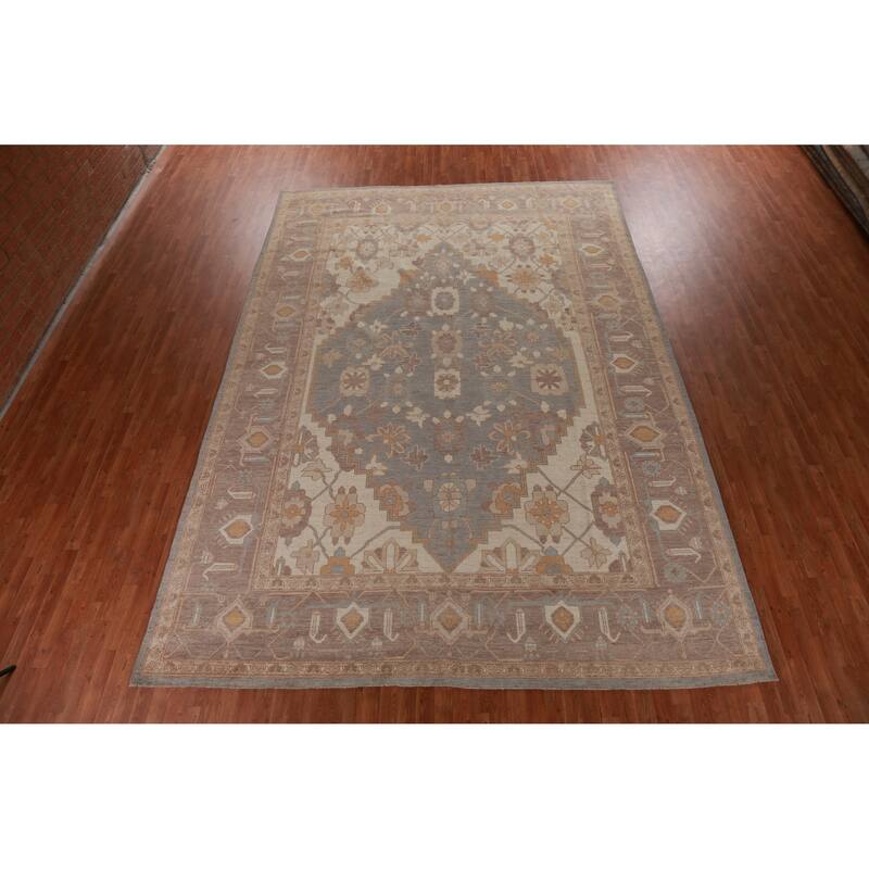 Hand Knotted Oriental 100% Wool Carpet Transitional Medallion Greys & Charcoal Oushak Area Rug - 14' 3'' X 10' 0''