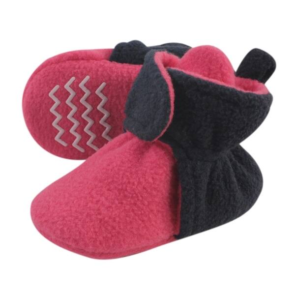slide 1 of 1, Hudson Baby Infant Girl Cozy Fleece Booties, Dark Pink Navy Dark Pink Navy - 0-6 Months