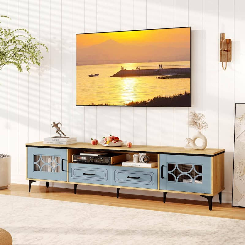 Costway 71" TV Stand for TVs up to 80" with Open Compartment Side