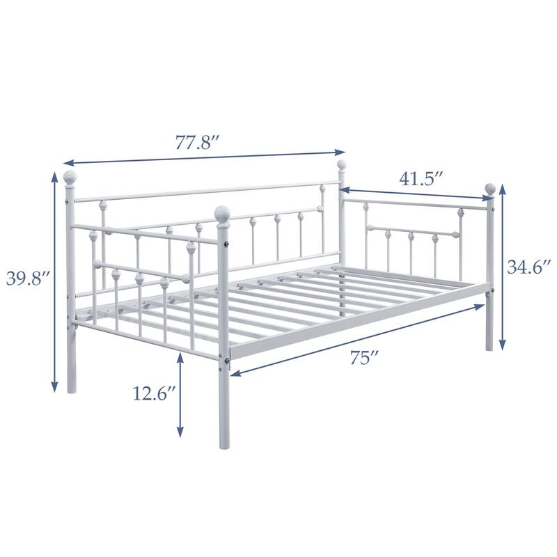 Daybed Frame, Twin Size Metal Platform Bed with Headboard,Heavy Duty Steel Slats Support for Living Room Bedroom Guest Room