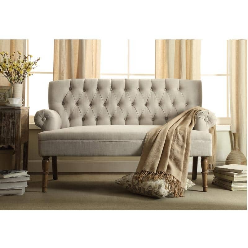 Moser Bay Arete Upholstered Tufted Settee Chesterfield Style Loveseat, Velvet or Linen - Beige - Linen