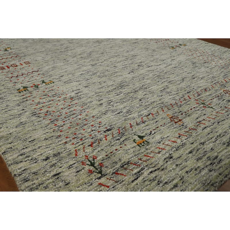 Hand Knotted Oriental 100% Wool Carpet Tribal Animal Pictorial Green Gabbeh Area Rug - 7' 7'' X 5' 3''