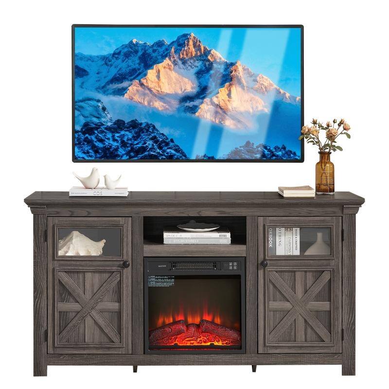 58-60" Fireplace TV Stand for 55-65" TVs w/ 18-23" Insert Farmhouse/Modern/Rustic Barn/Glass Doors Espresso/Grey/Brown/White Oak