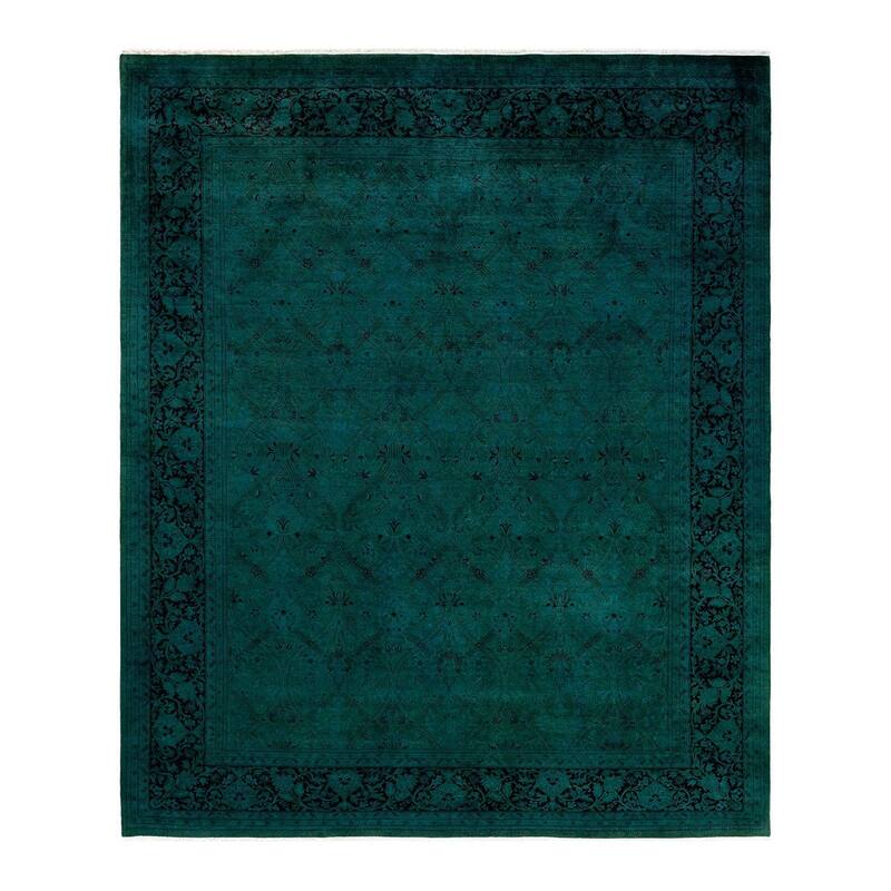 Overton Hand Knotted Wool Vintage Inspired Modern Contemporary Overdyed Green Area Rug - 8' 1" x 9' 10"