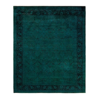 Overton Hand Knotted Wool Vintage Inspired Modern Contemporary Overdyed Green Area Rug - 8' 1" x 9' 10"