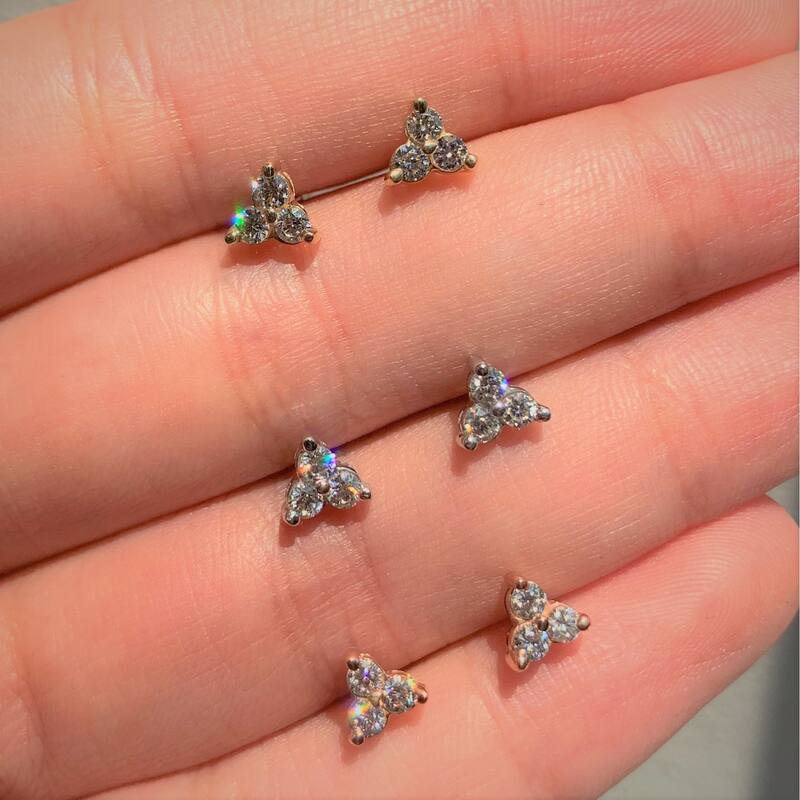 Joelle Collection Diamond Earrings - 3-Stone Cluster Earrings 14K Yellow Gold Beautiful Gift