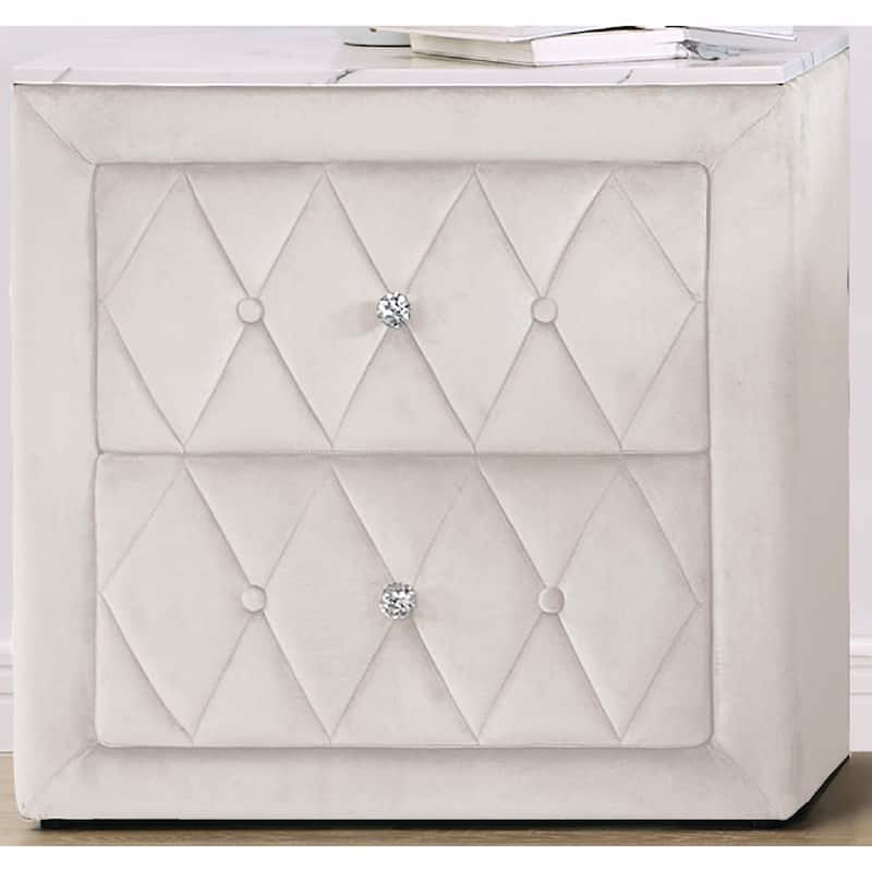 1pc Faux Marble Top Nightstand 2- Drawers Storage