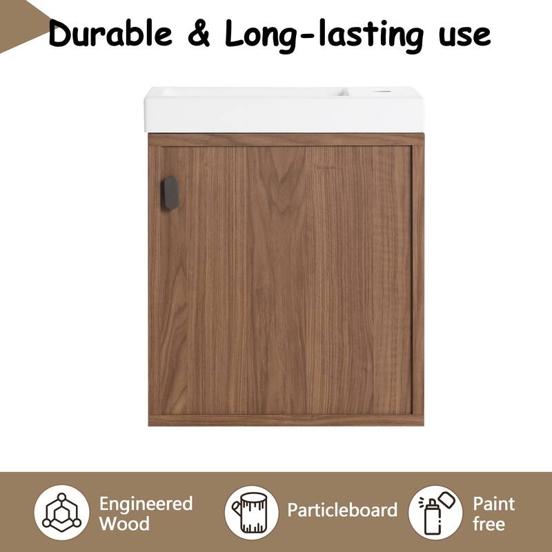 GDFStudio - Helsinki 18.5" Modern Wall-Mounted Bathroom Vanity Set with Resin Sink, Soft Closing Door & Antirust Hardware