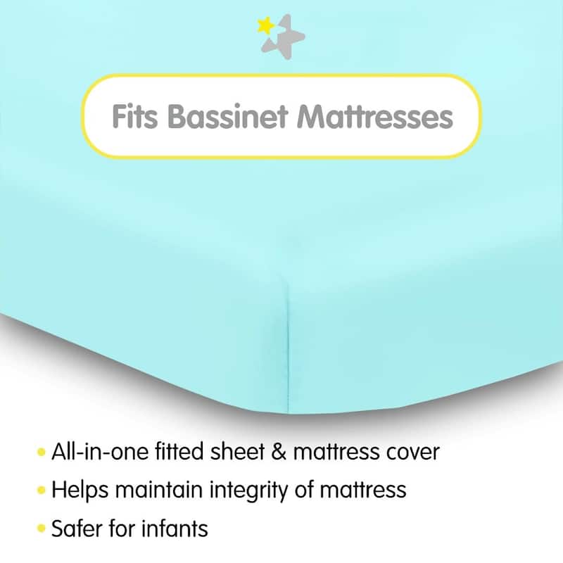 BreathableBaby All-in-One Fitted Sheet & Waterproof Cover for 33" x 15" Bassinet Mattress (2-Pack)