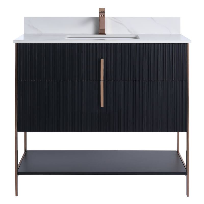 Fine Fixtures Serenity Modern Bathroom Vanity with White Carrara Stone Top