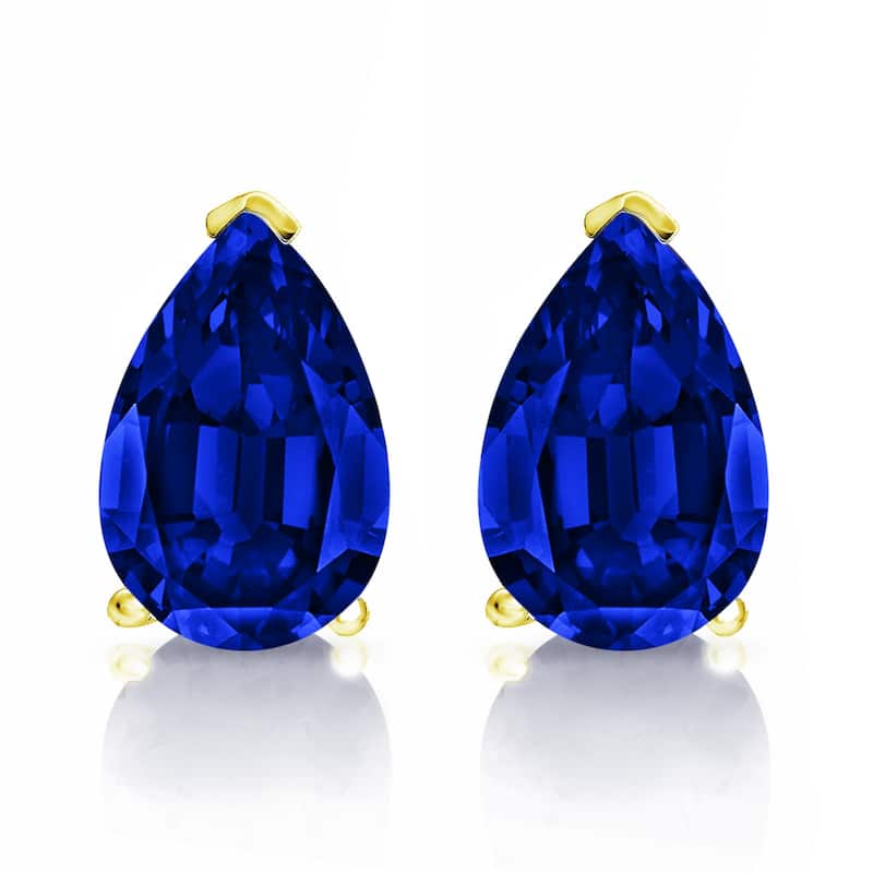 Auriya 14k Gold Lab Grown Gemstone Blue Sapphire Stud Earrings Pear 0.25 to 5.00 ct. tw. V-End Prong Push-Back