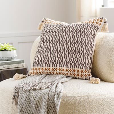 Marinae Transitional Geometric Throw Pillow with Tassels