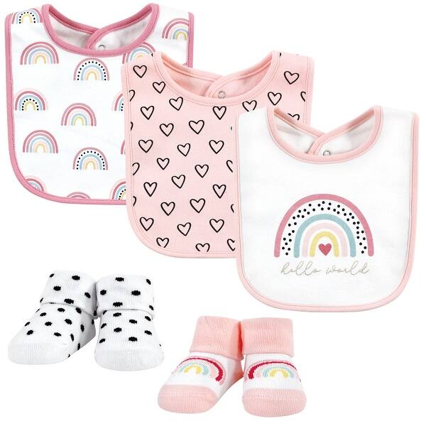slide 1 of 1, Hudson Baby Infant Girls Cotton Bib and Sock Set, Modern Rainbow, One Size - Modern Rainbow - One Size One Size - Modern Rainbow