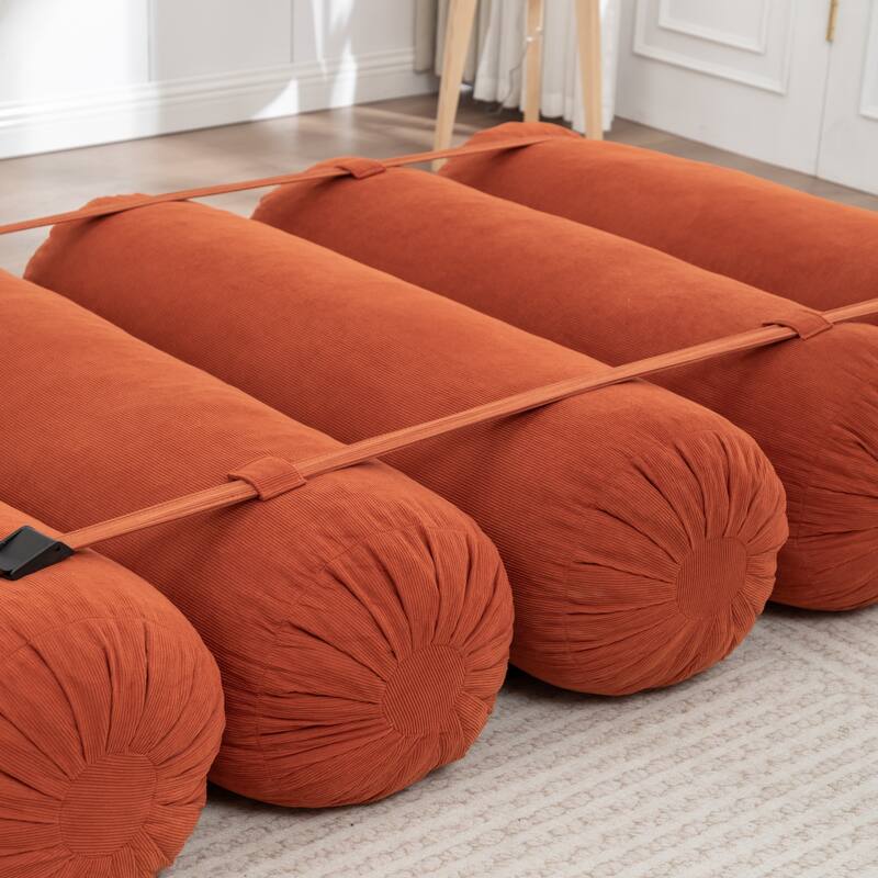 Versatile Lazy Sofa Corduroy Chaise Lounge Floor Couch Composed of 5 Cylindrical Pillows with Adjustable Straps