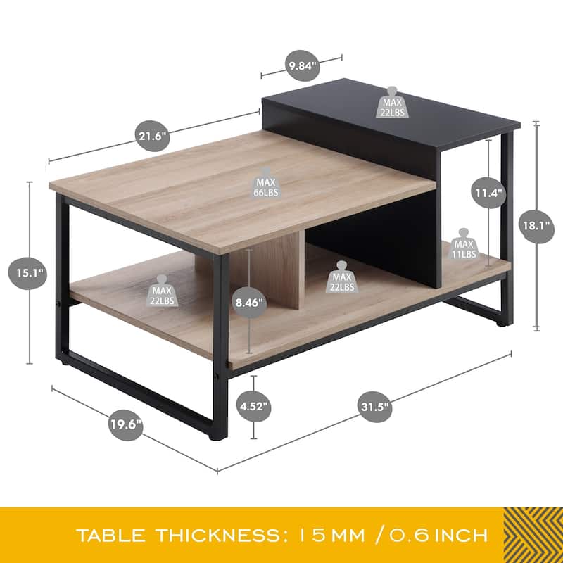 Morden Retangle Coffee Table with Storage Shelves, Wood, 31.5"