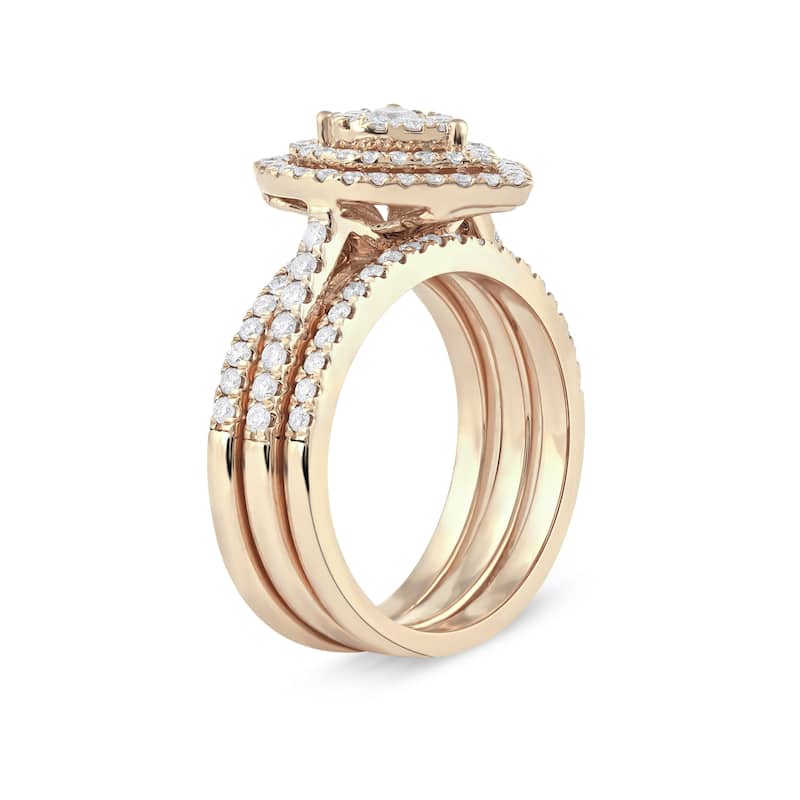 IGI Certified 1ct TDW Diamond Pear Shaped Cluster Halo Bridal Set in 10K Gold for Women