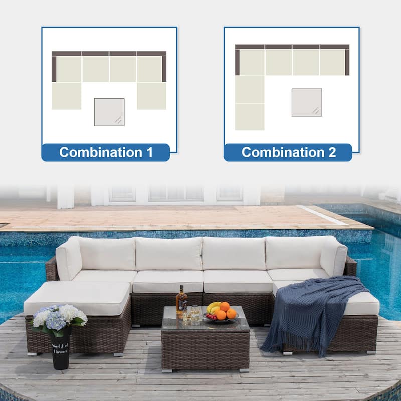 COSIEST 7-Piece Outdoor Patio Wicker Sectional Sofa with Coffee Table
