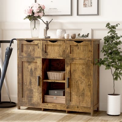 Ample Storage Space Cabinets with Drawers and Adjustable Shelves, Accent Cabinet for Bedroom, Bathroom, Brown