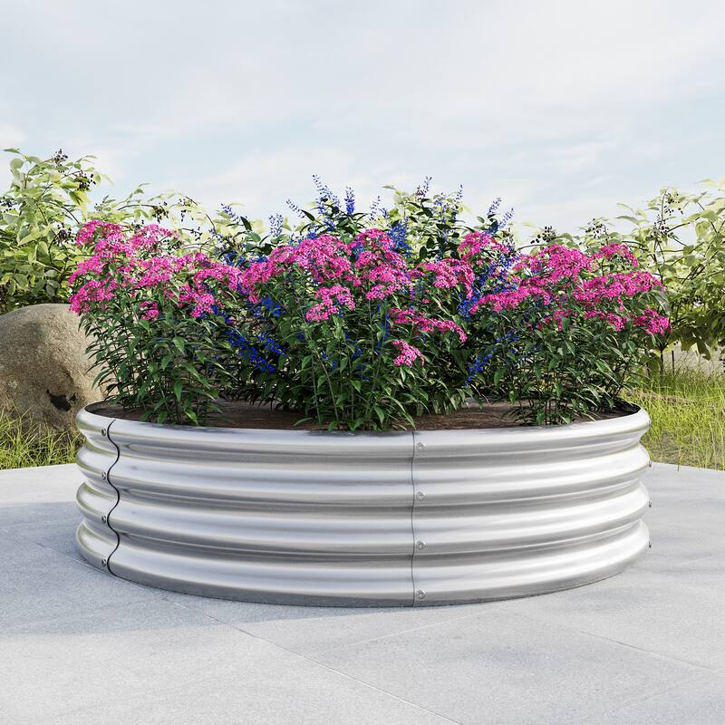 Round Raised Garedn Bed, Metal Raised Beds for Vegetables - Silver