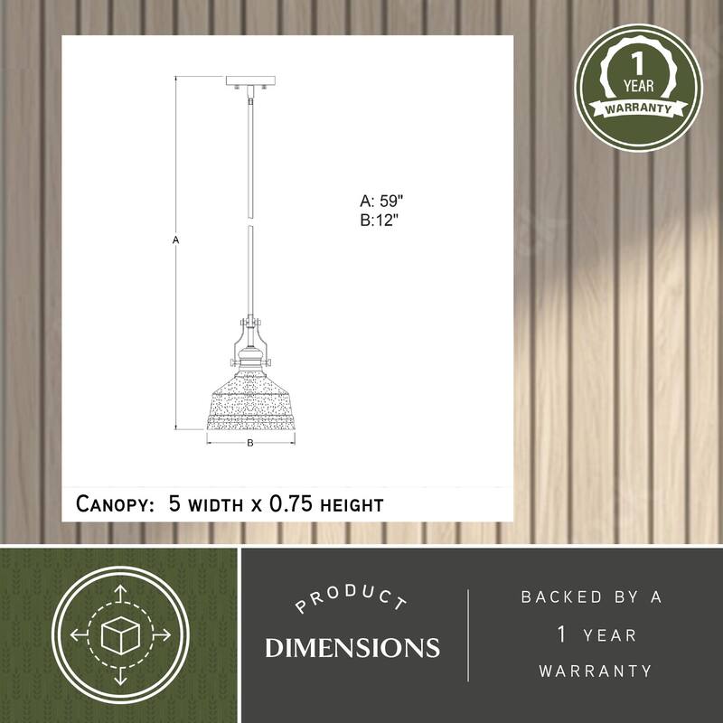 Beloit 1 Light Satin Nickel Farmhouse Pendant Clear Glass - 12-in W x 20.25-in H x 12-in D