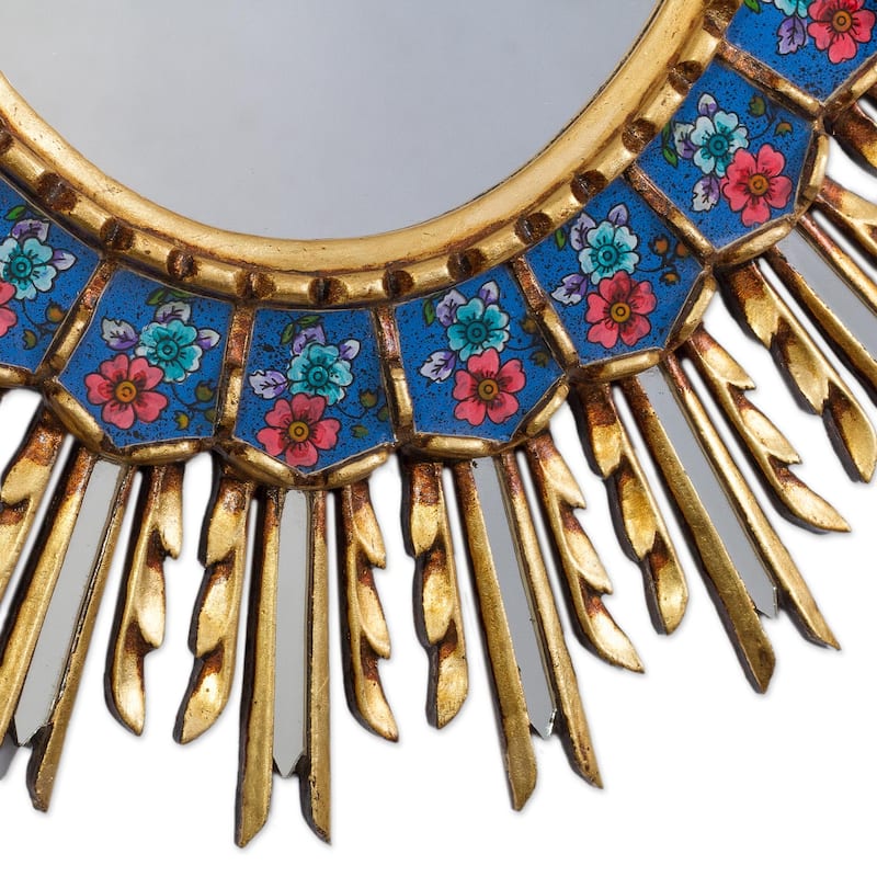 NOVICA Handmade Luxurious Bronze Gilded Reverse-Painted Glass Wall Mirror