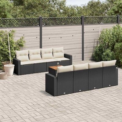 vidaXL Garden Sofa Set Black and Cream PE Rattan and Steel Large Modular - 24.4 x 25.8 x 27.2