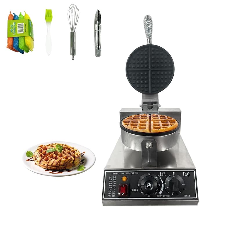 Commercial Waffle Maker, 1200W Stainless Steel Belgian Waffle Iron with Timer & Temp Control, Pro Waffle Maker - Black