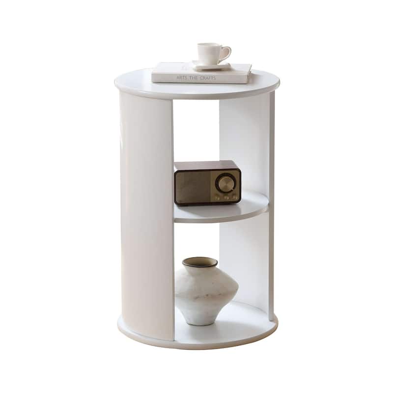 Evan Contemporary Wood Round Side Table with Storage