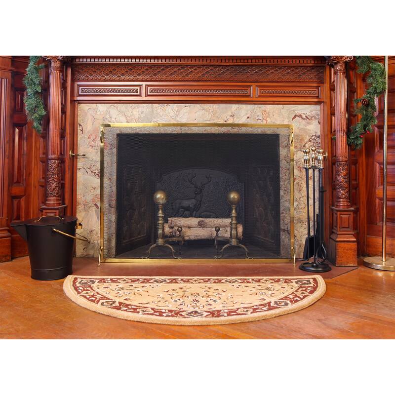 Achla Designs Chelmsford Fireplace Set of 4 Tools, 30.25 Inch Tall, Antique Brass and Black