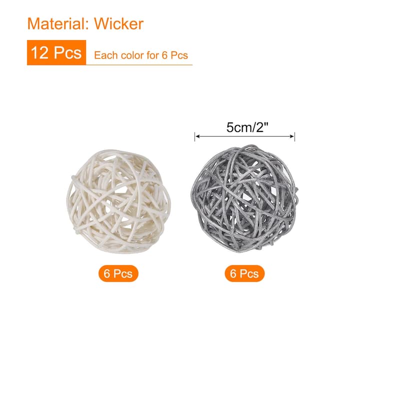Set of 12 Pcs Wicker Rattan Balls 2 Inch Rattan Decorative Balls - Silver,White