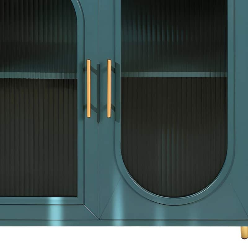 HomeRoots 60" Teal Blue Ribbed Texture Sideboard with Four Doors - 60' X '32.3' X '15.7