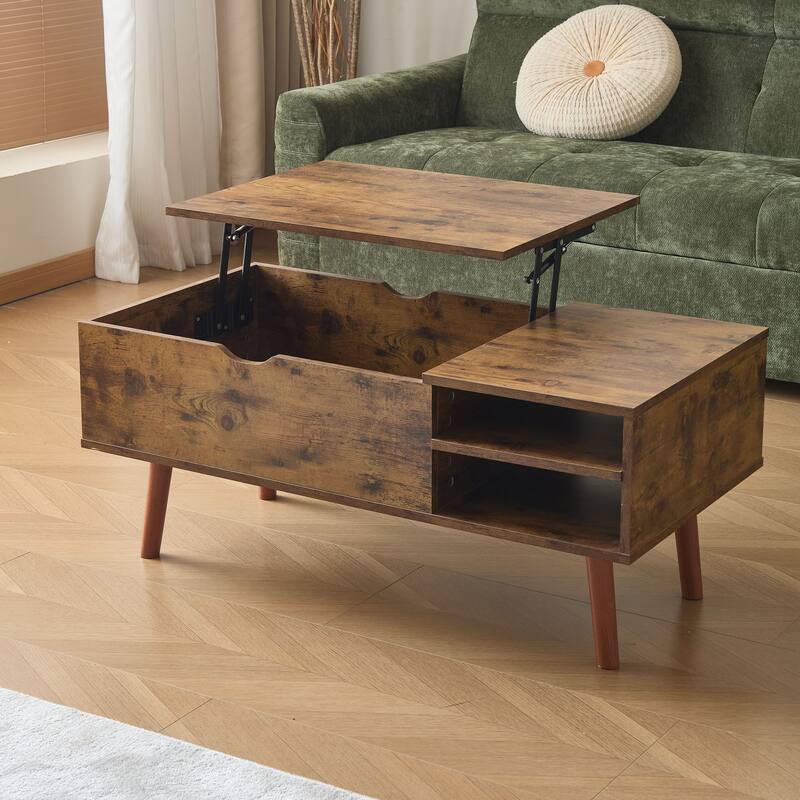 Modern Lift Coffee Table with Hidden Compartments and Adjustable Storage Shelves, for Living Room, Office