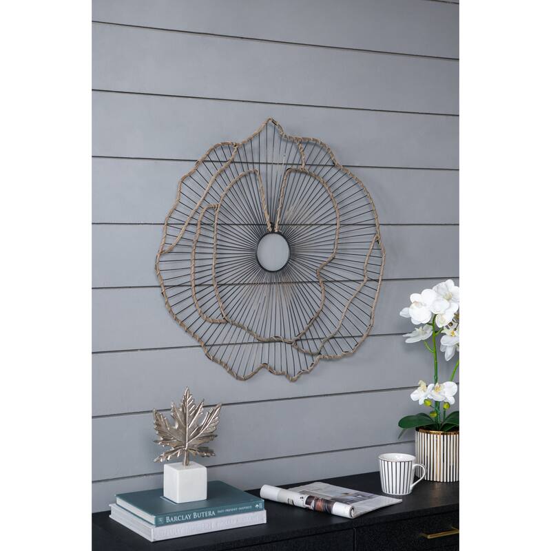 Set of 3 Metal Floral Wall Sculptures - Transitional Style for Entryway & Hallway - Chalk/Gold